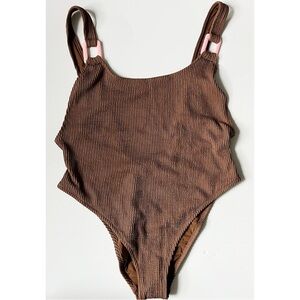 Aerie Crinkle Birthday Scoop Cheekiest One Piece Swimsuit NWT Brown Pink